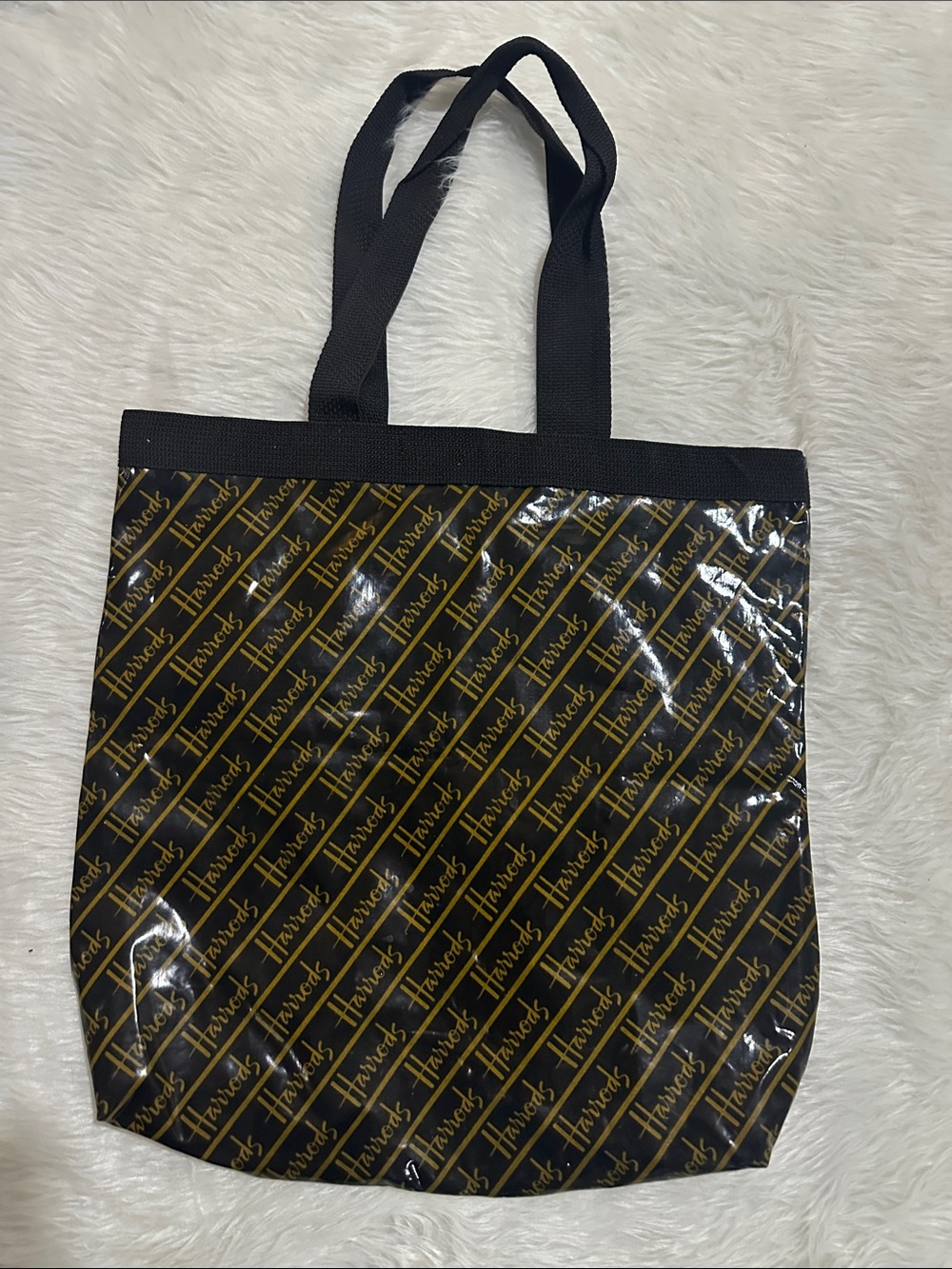 Harrods Black and Gold Logo Pattern Tote